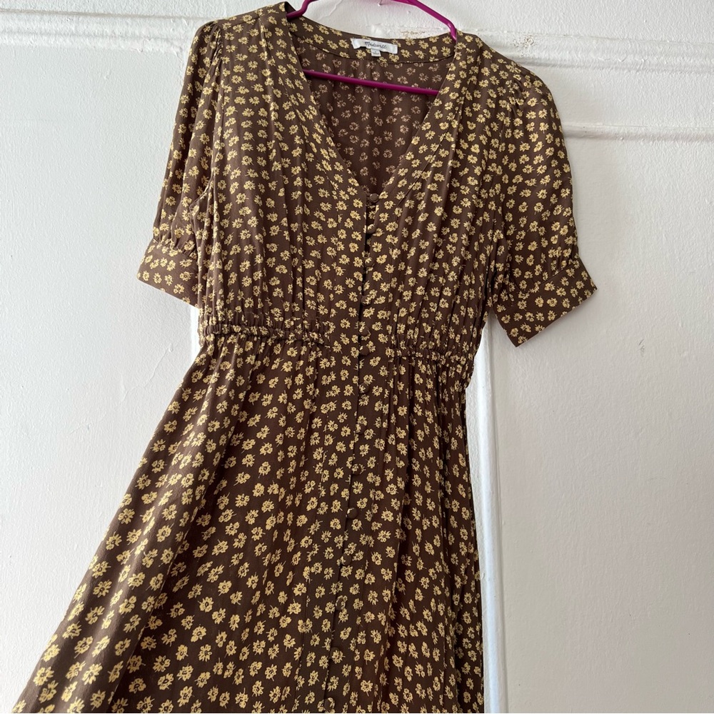 Madewell Button-Cuff Midi Dress in Woodcut Flowers size 2 - Picture 5 of 15